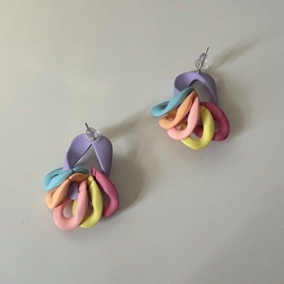 Colorful chain earrings Y2k retro pink purple yellow fun unique streetwear style - Picture 2 of 3